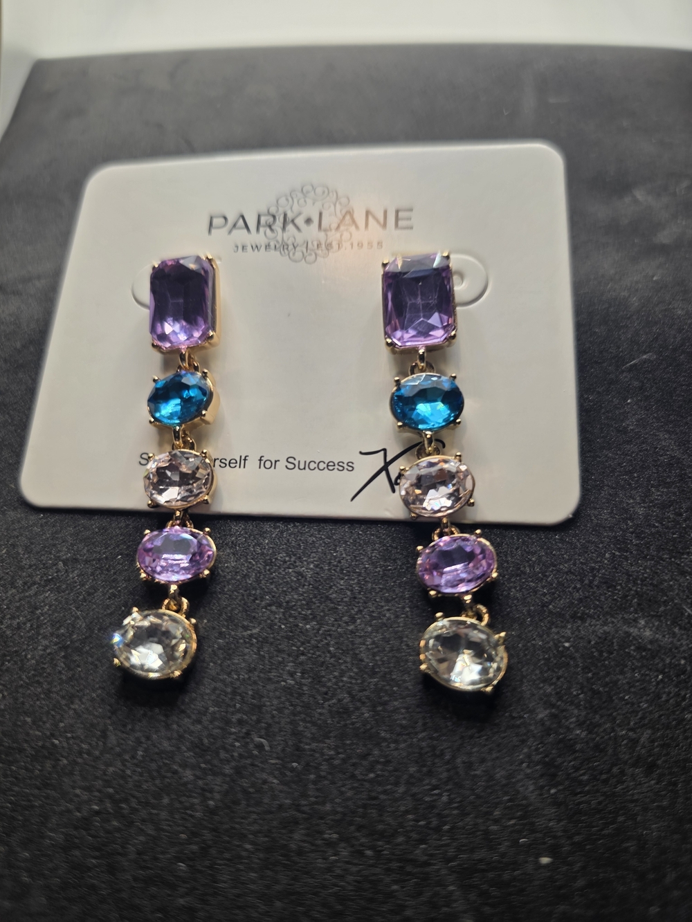 Park Lane Gold-Tone Drop Earrings with Purple, Blue & Clear Stones